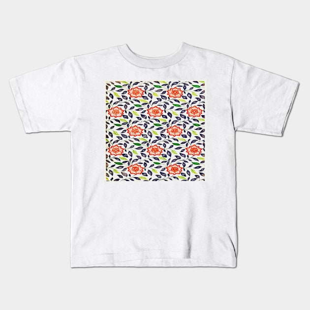 rose main color printed images that are based on vintage floral and geometric motifs, can be used in decorating fabrics and coverings in fashion Kids T-Shirt by Marccelus